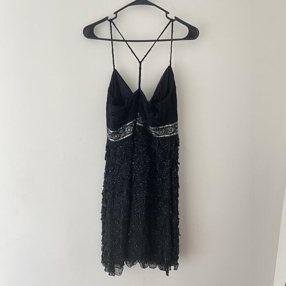 Vtg Y2K Sue Wong Black Silk Beaded Cocktail Dress 6 Vampy Witchy Fairy Grunge - Picture 2 of 12